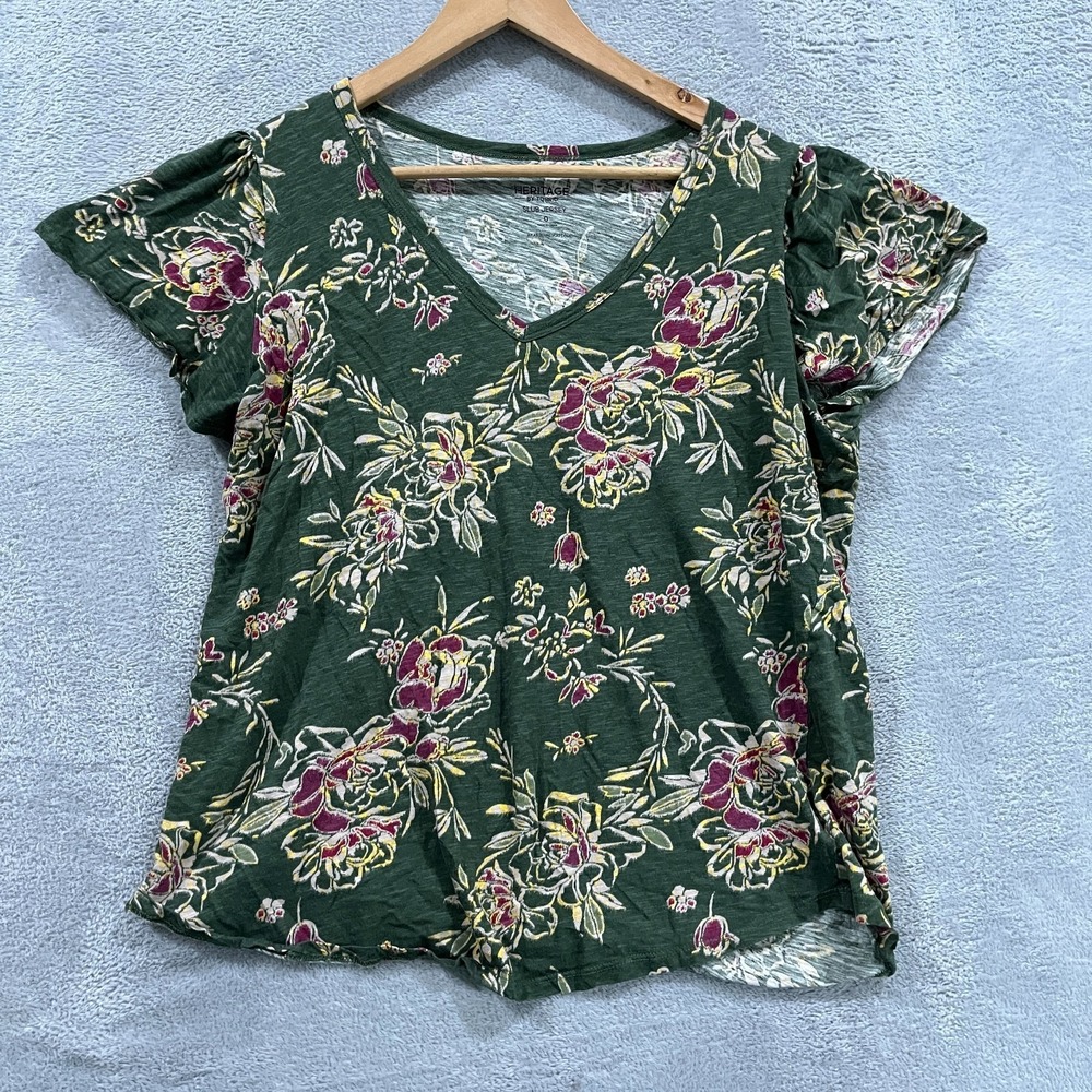 Heritage By Torrid Girlfriend Slub Tee Womens 0 Multi Floral V Neck Cap Sleeve